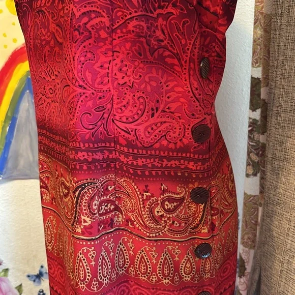 Vintage 1990’s R&K Original vibrant red and dark pink floral dress. Size 10P. - Picture 5 of 17